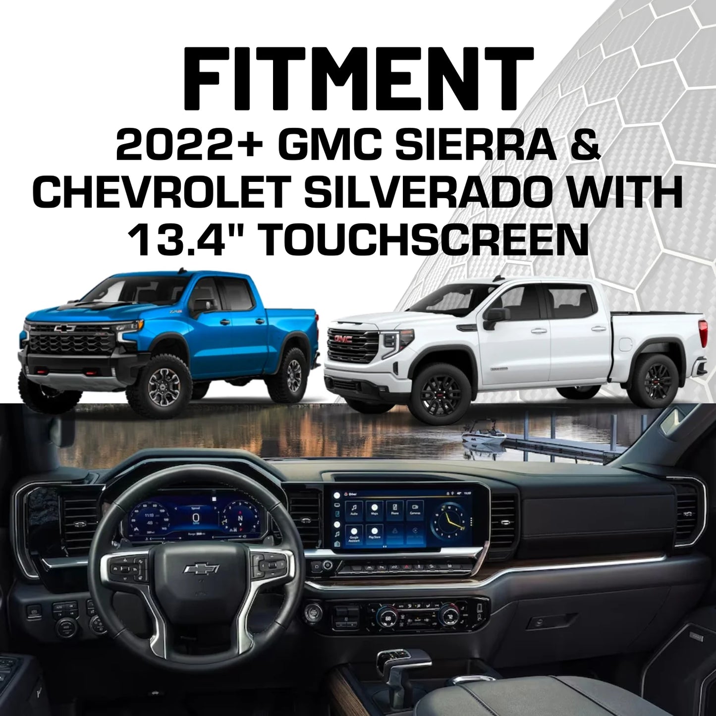 Bulletpoint GMC Sierra (2022+ with 13.4" Touchscreen)+ Chevrolet Silverado Dash Mount with Black Arms With GoPro Holder