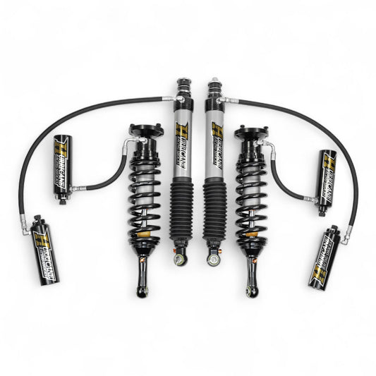 HURRICANE RACING EXTREME SERIES 2.5 FRONT COIL-OVER WITH REMOTE RESERVIOR & 2.5 MONOTUBE REAR SHOCKS WITH 3 -WAY (2 COMPESSION + 1 REBOUND) DAMPING ADJUSTMENT FOR TOYOTA FJ, PARADO & LEXUS