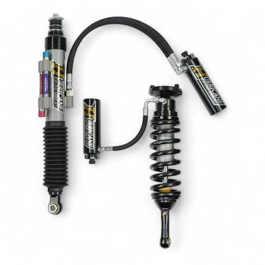 HURRICANE RACING EXTREME SERIES 2.5 DUEL COMPRESSION ADJUST & SINGLE REBOUND ADJUST FRONT COIL-OVER SHOCKS & 2.5 REAR EXTERNAL DUEL BYPASS SHOCKS ( 1-2 " Lift) FOR FJ CRUISER PRADO, 4RUNNER AND FORTUNER