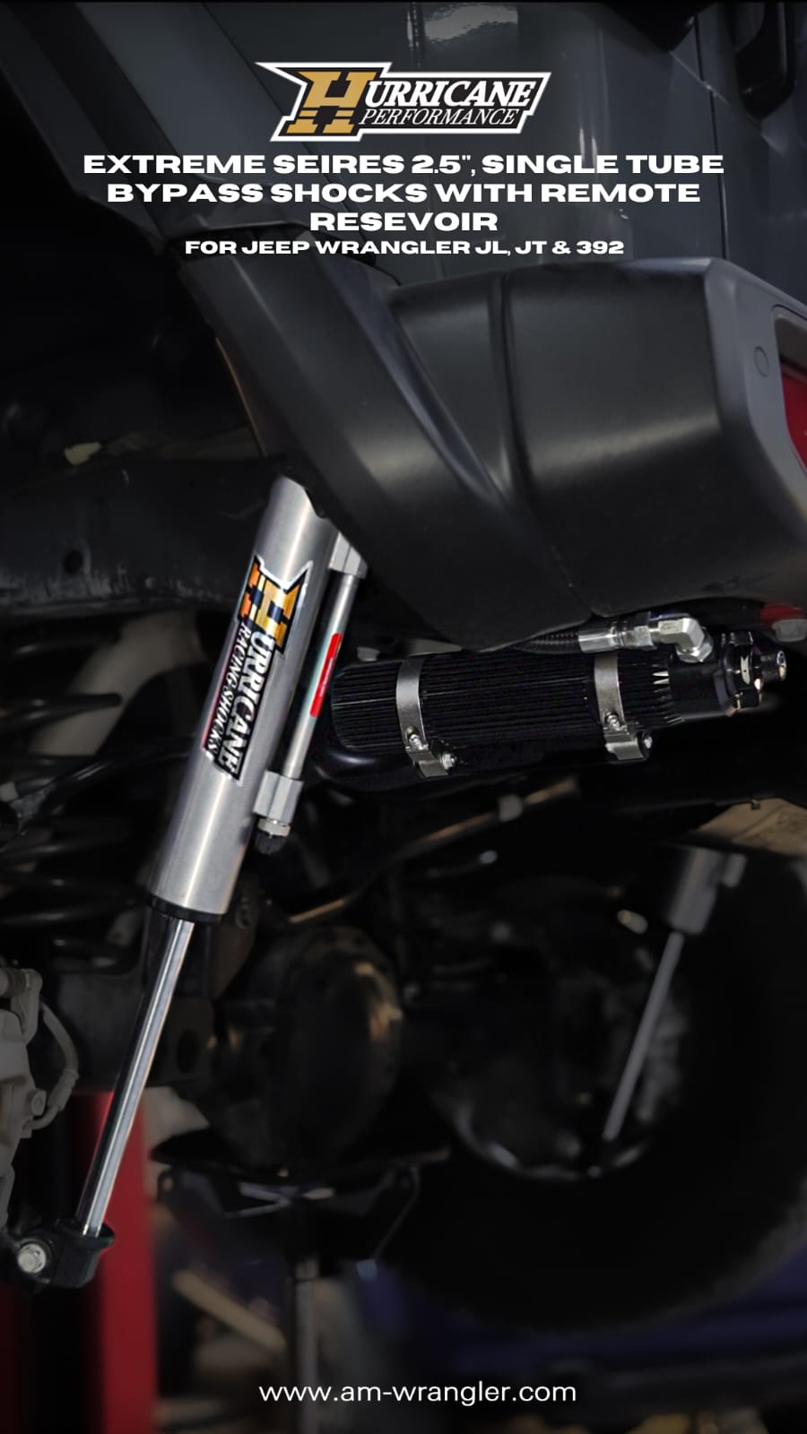 Hurricane Performance Extreme Seires 2.5", Single Tube Bypass Shocks with Remote Resevoir for Jeep Wrangler JL,JT & 392