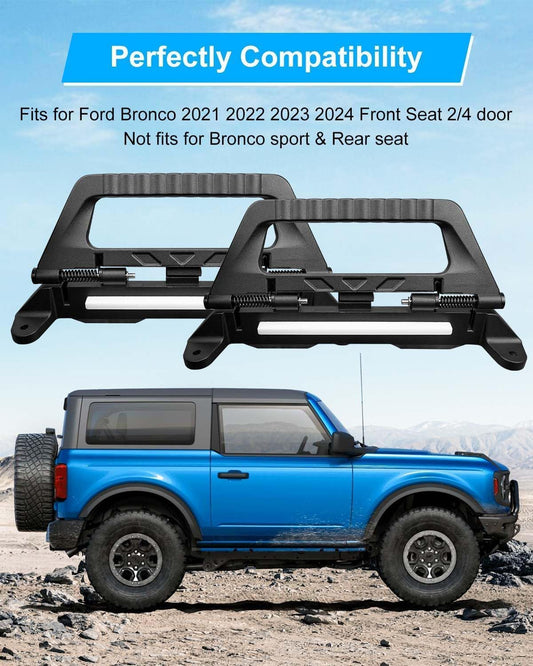 Aluminum Alloy Roll Bar Grab Handles with Interior LED Dome Light and Harness, Grip Handles Fits for Ford Bronco 2021-2023 Front Seat 2/4 Door, 2 Pack