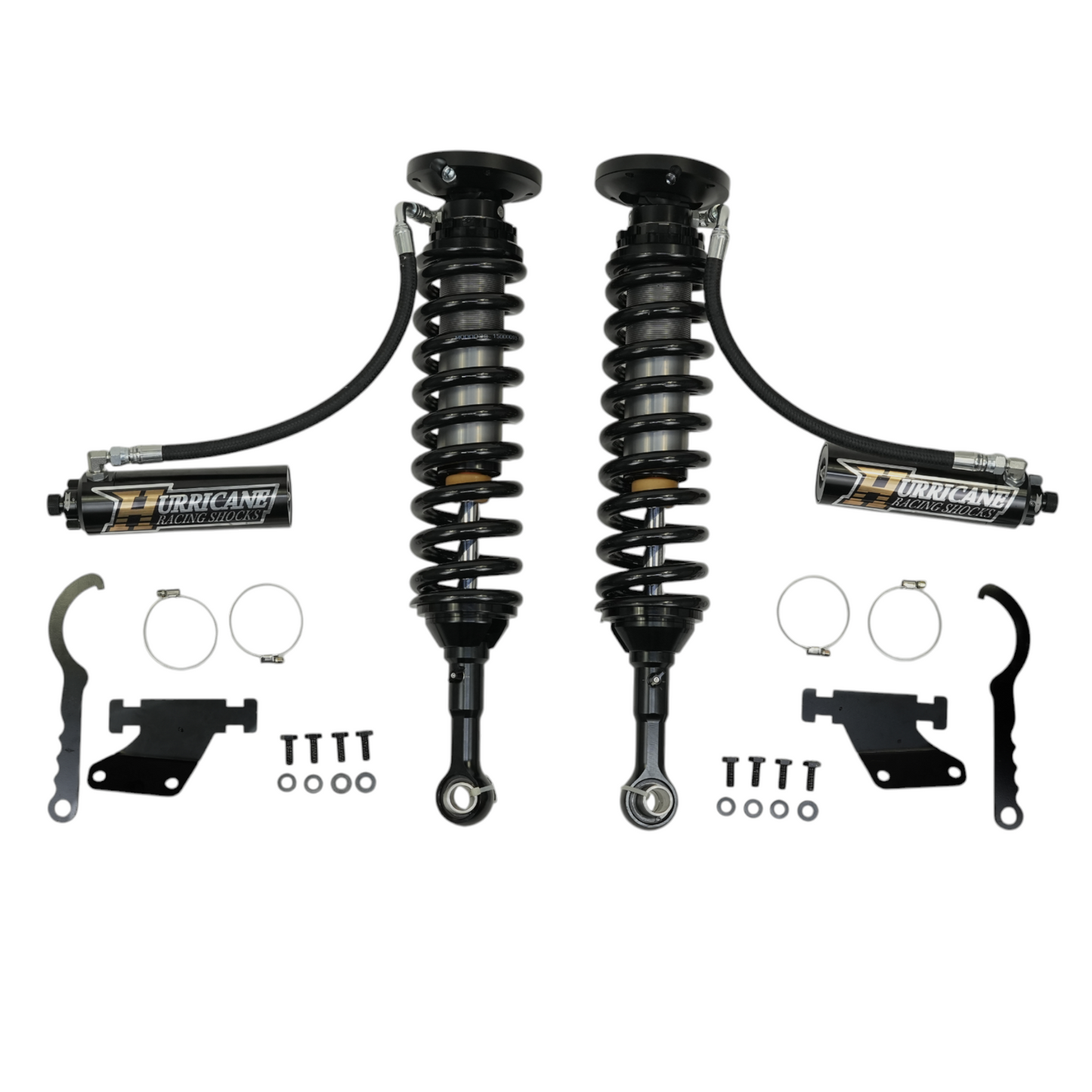 HURRICANE RACING EXTREME SERIES 2.5 FRONT COIL-OVER & 2.5 MONOTUBE REAR SHOCKS WITH REMOTE RESERVOIR WITH 3-WAY DAMPING ADJUSTMENT FOR LC300 SERIES