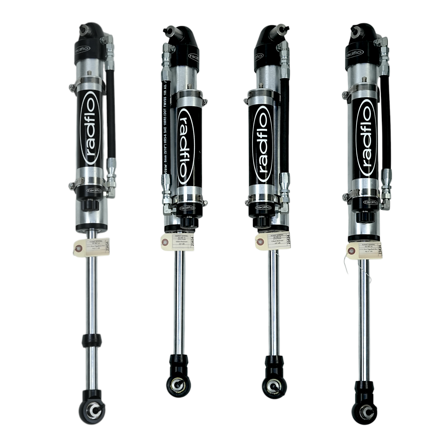 RADFLO OE REPLACEMENT 2.5 SHOCKS WITH REMOTE RESERVOIR AND COMPRESSION ADJUSTER  -JEEP JL FOR 1.5-3.5″ OF LIFT HEIGHT