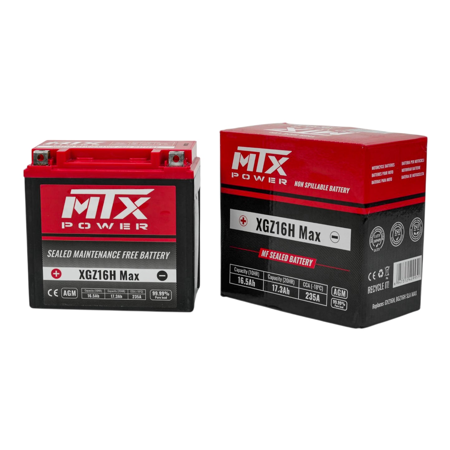 MTX Power- XGZ16H MAX-MF Sealed AGM Auxiliary Battery - 12V  16.5Ah for Jeep Wrangler