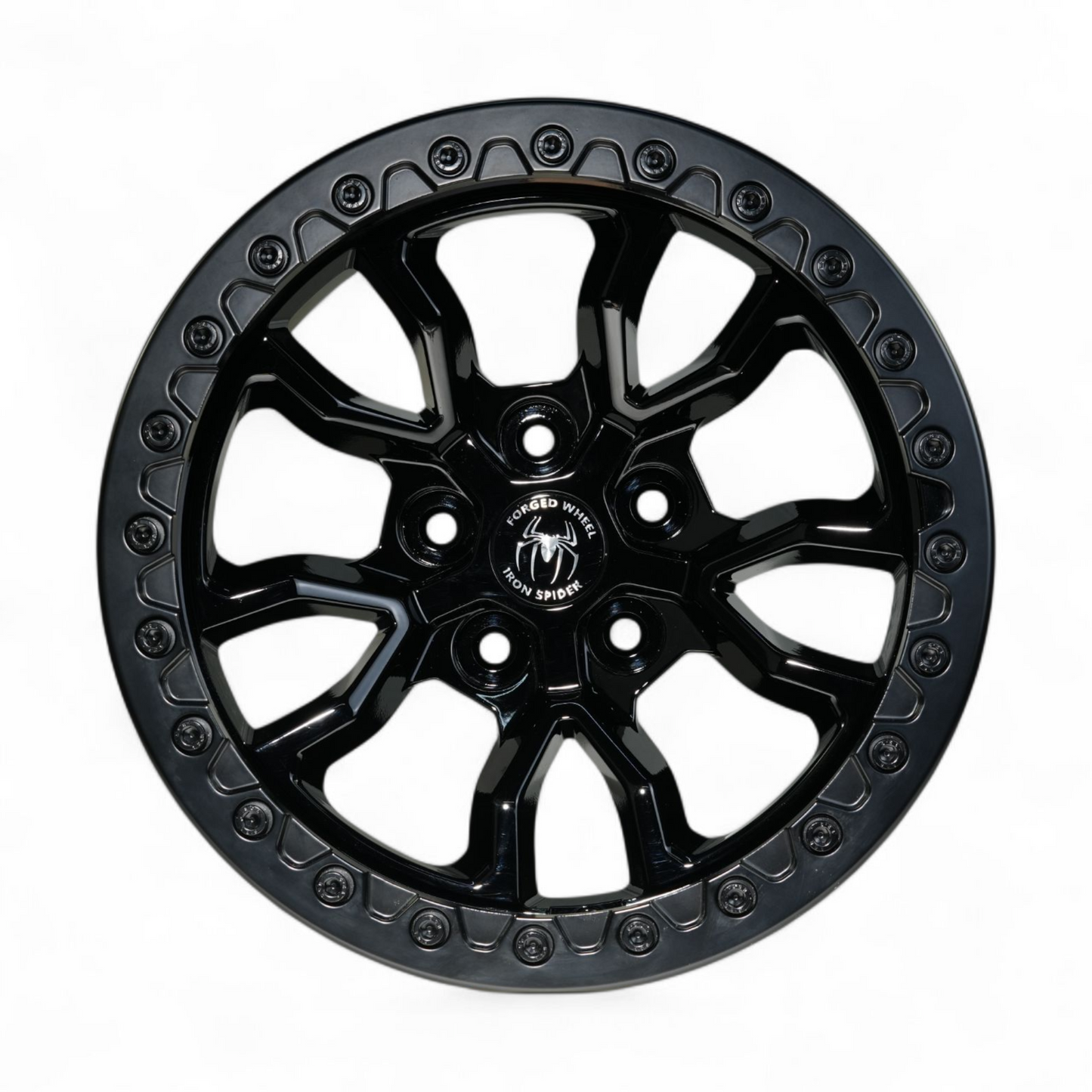 Glossy Black Iron Spider Forged Aluminum Rims With Mat Black Beadlock  for Jeep Wrangler 392 &  JK/JL/JT