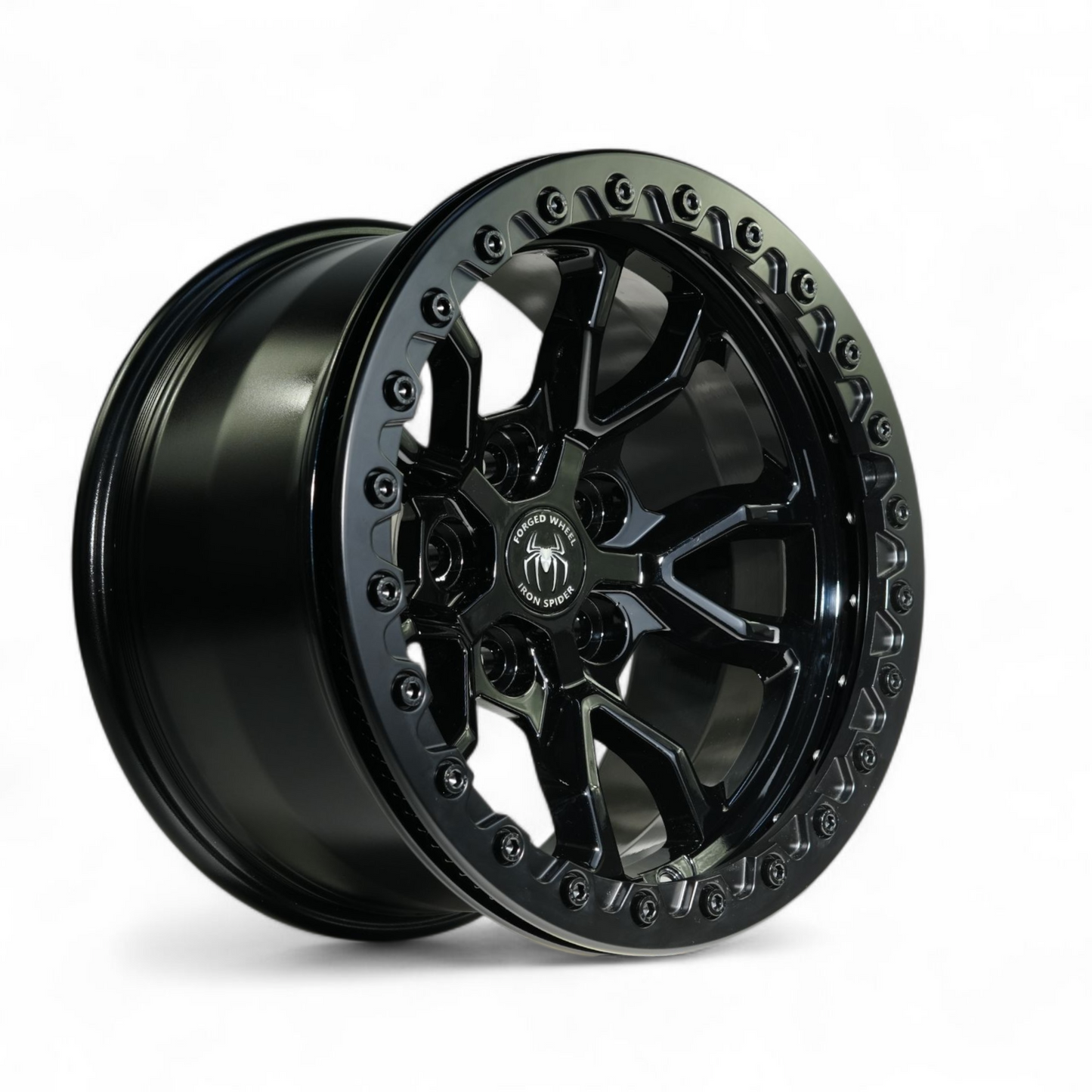 Glossy Black Iron Spider Forged Aluminum Rims With Mat Black Beadlock  for Jeep Wrangler 392 &  JK/JL/JT