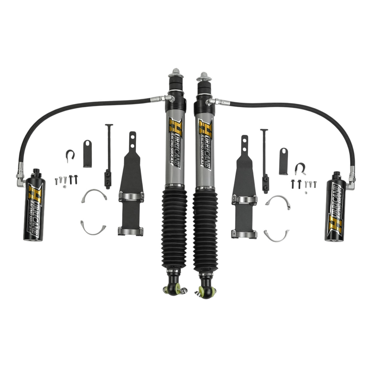 Hurricane Racing Shocks Extreme Series 2.5 Front Coil-Over and 2.5 Monotube Rear Shocks with Remote Reservoir and 3-Way Damping Adjustment for Land Cruiser 250 (2024–2026)