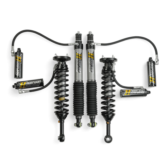 HURRICANE RACING EXTREME SERIES 2.5 FRONT COIL-OVER WITH REMOTE RESERVIOR & 2.5 MONOTUBE REAR SHOCKS WITH 3 -WAY DAMPING ADJUSTMENT FOR LAND CRUISER 250 SERIES