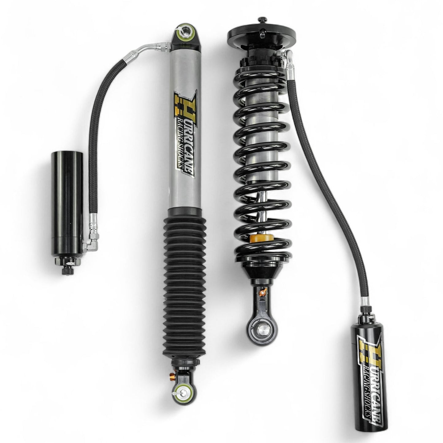 HURRICANE RACING EXTREME SERIES 2.5 FRONT COIL-OVER  & 2.5 MONOTUBE REAR SHOCKS WITH REMOTE RESERVIORS - 3 -WAY (2 COMPESSION + 1 REBOUND) DAMPING ADJUSTMENT FOR FORD F150