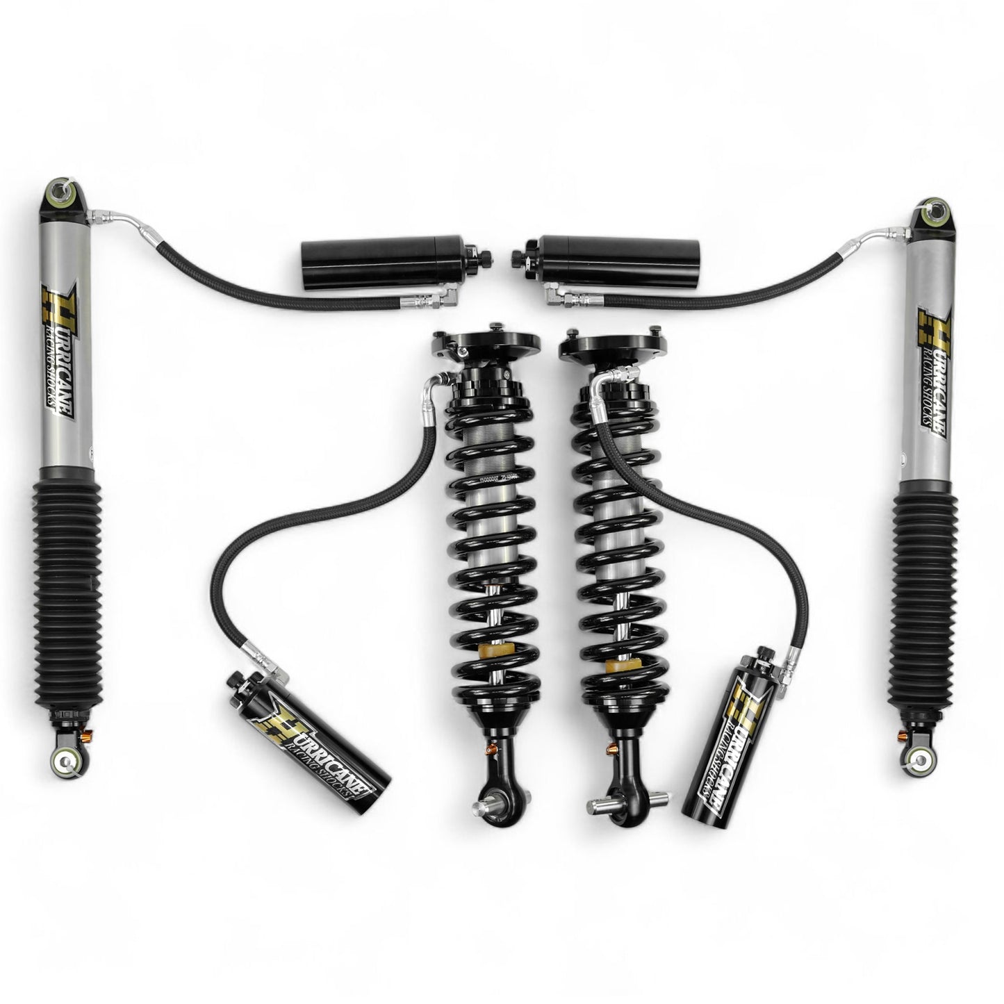 HURRICANE RACING EXTREME SERIES 2.5 FRONT COIL-OVER  & 2.5 MONOTUBE REAR SHOCKS WITH REMOTE RESERVIORS - 3 -WAY (2 COMPESSION + 1 REBOUND) DAMPING ADJUSTMENT FOR FORD F150
