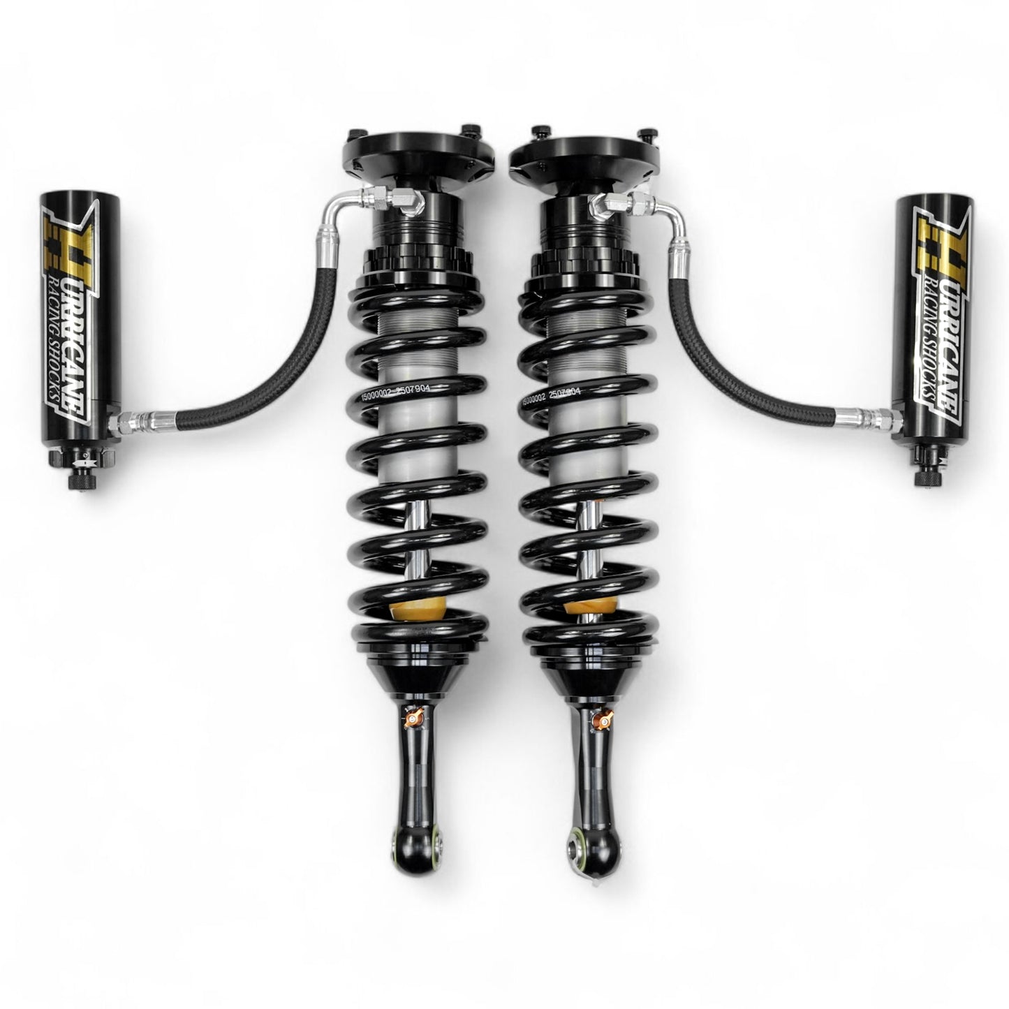 HURRICANE  RACING EXTREME SERIES 2.5 DUEL COMPRESSION ADJUST & SINGLE REBOUND ADJUST  FRONT COIL-OVER SHOCKS & 2.5 REAR EXTERNAL DUEL  BYPASS SHOCKS ( 1-2 " Lift) FOR FJ CRUISER PRADO, 4RUNNER AND FORTUNER