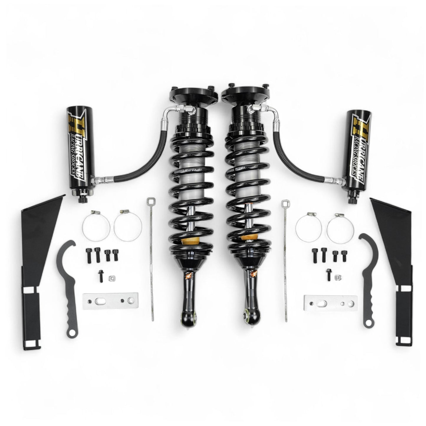 HURRICANE RACING EXTREME SERIES 2.5 FRONT COIL-OVER WITH REMOTE RESERVIOR & 2.5 MONOTUBE REAR SHOCKS WITH 3 -WAY (2 COMPESSION + 1 REBOUND) DAMPING ADJUSTMENT FOR TOYOTA FJ, PARADO & LEXUS