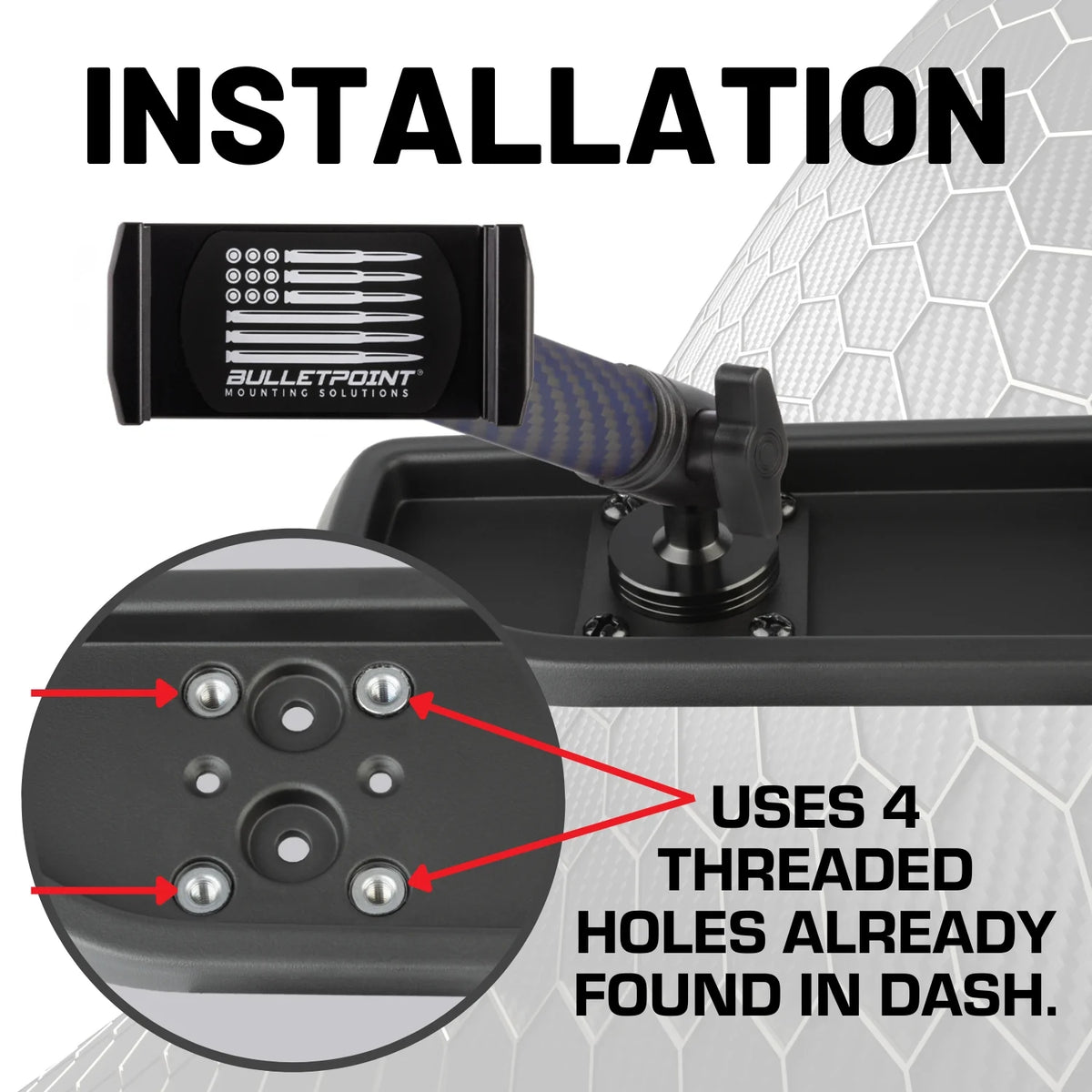 BulletPoint Phone Holder Dash Mount with Arm for 2024+ Jeep Wrangler JL / Gladiator ,Wrangler 4xe