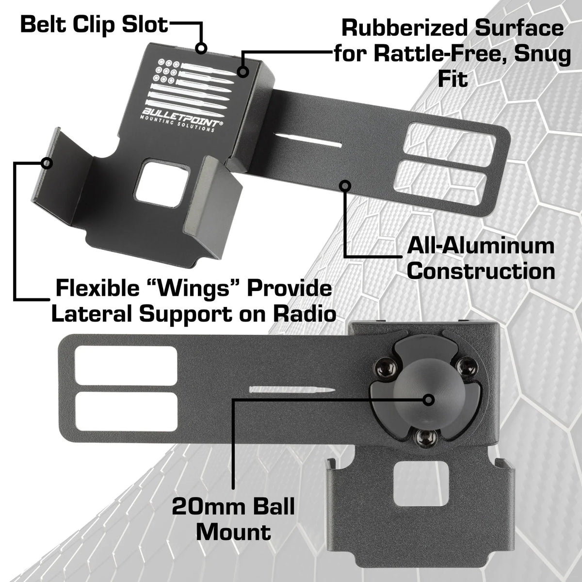 Bulletpoint Handheld Radio + Mic Combo Holder with 20mm Ball Mount