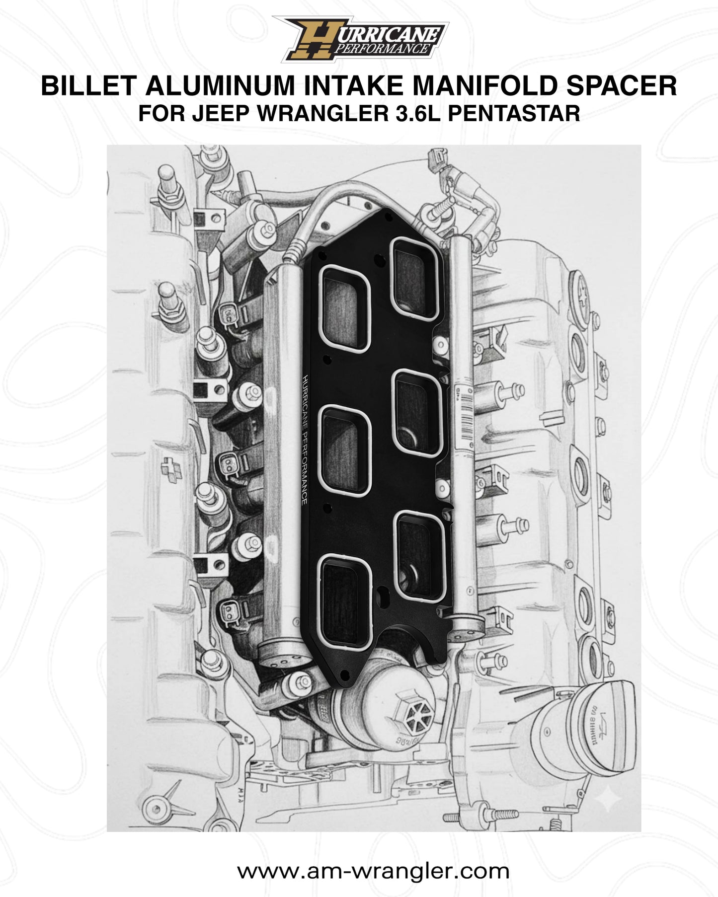 Hurricane Performance Billet Aluminum Intake Manifold Spacer for Jeep Wrangler 3.6L Pentastar