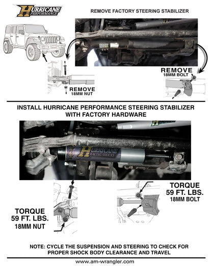 Hurricane Performance 2.2 Steering Stabilizer Aluminum for Jeep Wrangler JL/JK & JT