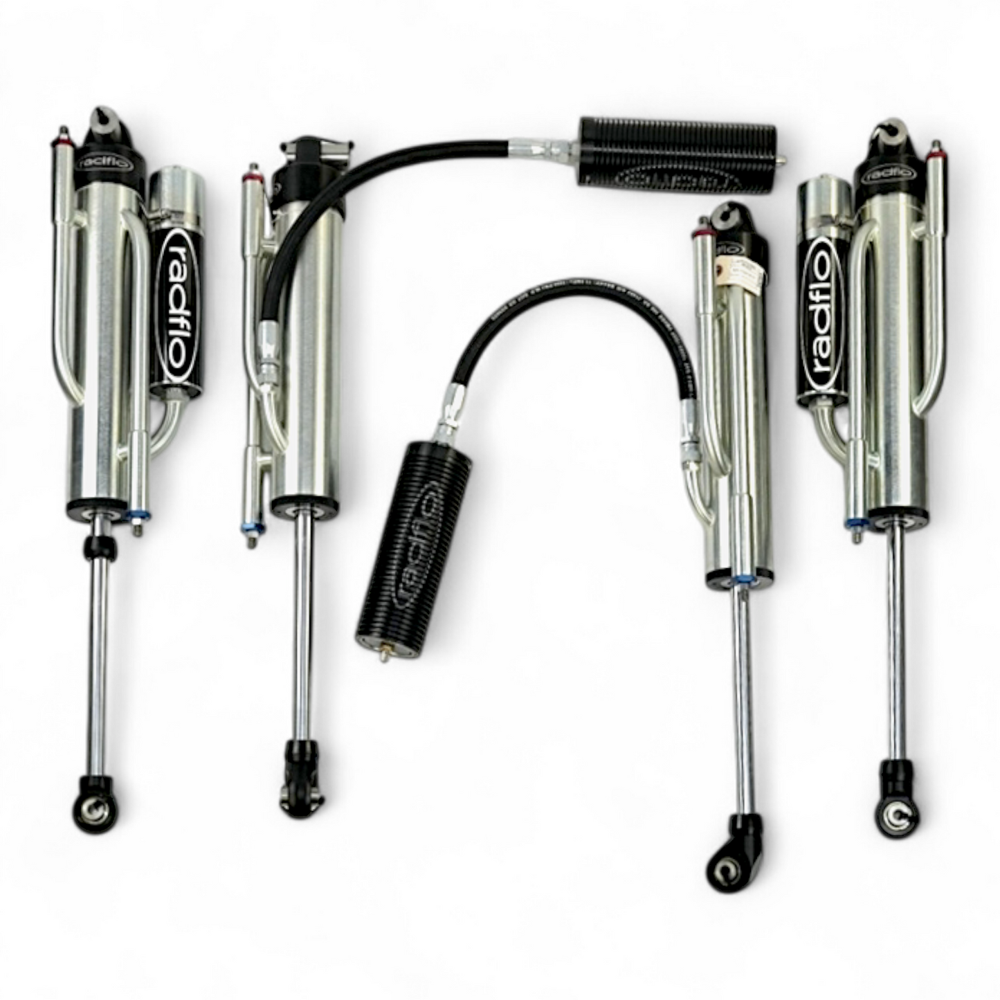 Radflo OE Replacement 3.0 Front & Rear Bypass 2 Tube With Remote Reservoir For Jeep JL, JT & 392