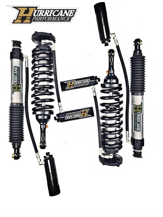 HURRICANE RACING EXTREME SERIES 2.5 FRONT COIL-OVER WITH REMOTE RESERVIOR & 2.5 MONOTUBE REAR SHOCKS WITH 3 -WAY DAMPING ADJUSTMENT FOR LAND CRUISER 200 SERIES
