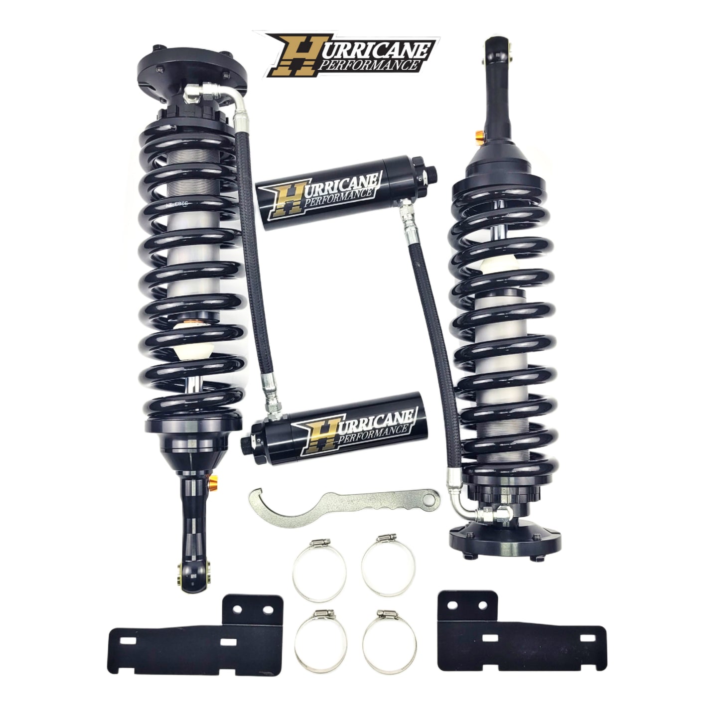 HURRICANE RACING EXTREME SERIES 2.5 FRONT COIL-OVER WITH REMOTE RESERVIOR & 2.5 MONOTUBE REAR SHOCKS WITH 3 -WAY DAMPING ADJUSTMENT FOR LAND CRUISER 200 SERIES