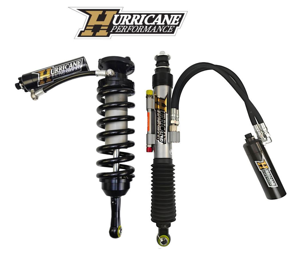 HURRICANE PERFORMANCE EXTREME SERIES 3.0 DOUBLE COMPRESSION ADJUST & SINGLE REBOUND ADJUST  FRONT COIL-OVER SHOCKS & 2.5 REAR EXTERNAL DOUBLE BYPASS SHOCKS ( 1-2 " Lift) FOR FJ CRUISER PRADO, 4RUNNER AND FORTUNER