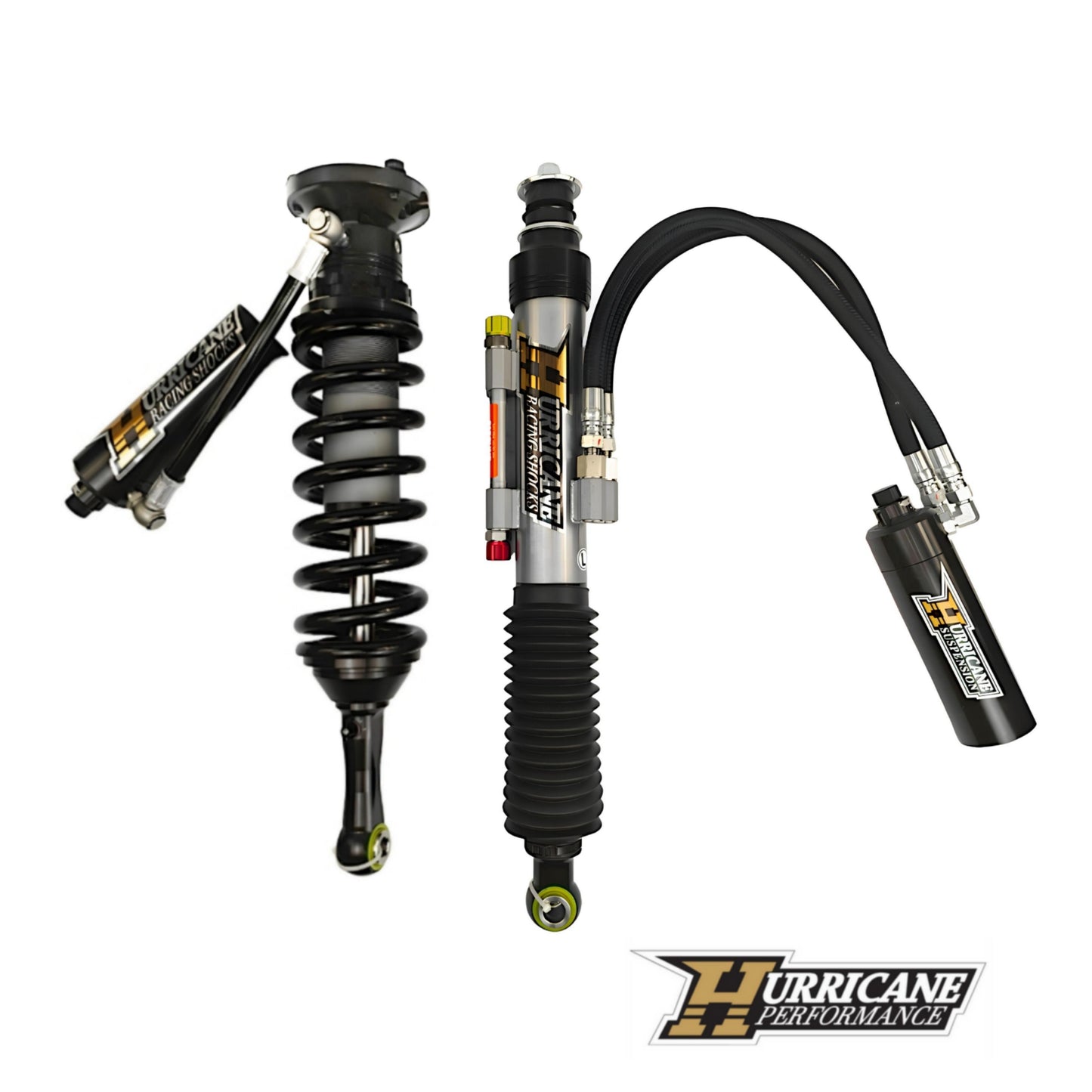 HURRICANE PERFORMANCE EXTREME SERIES 2.5 DUEL COMPRESSION ADJUST & SINGLE REBOUND ADJUST  FRONT COIL-OVER SHOCKS & 2.5 REAR EXTERNAL DUEL  BYPASS SHOCKS ( 1-2 " Lift) FOR FJ CRUISER PRADO, 4RUNNER AND FORTUNER