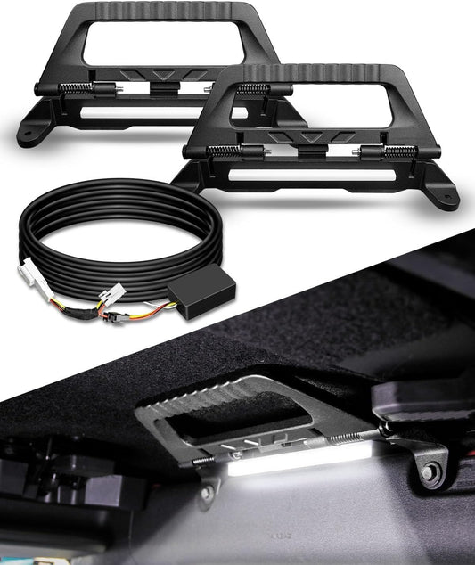 Aluminum Alloy Roll Bar Grab Handles with Interior LED Dome Light and Harness, Grip Handles Fits for Ford Bronco 2021-2023 Front Seat 2/4 Door, 2 Pack