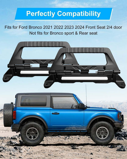 Aluminum Alloy Roll Bar Grab Handles with Interior LED Dome Light and Harness, Grip Handles Fits for Ford Bronco 2021-2023 Front Seat 2/4 Door, 2 Pack