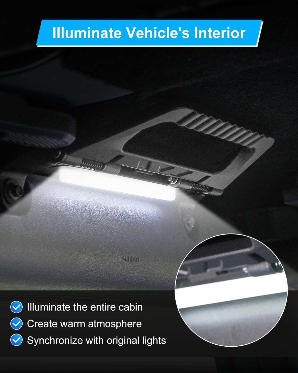 Aluminum Alloy Roll Bar Grab Handles with Interior LED Dome Light and Harness, Grip Handles Fits for Ford Bronco 2021-2023 Front Seat 2/4 Door, 2 Pack