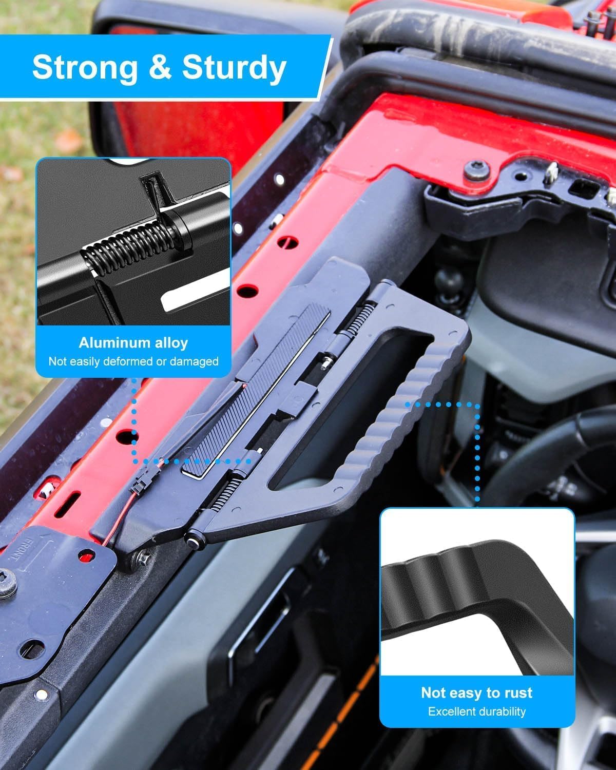 Aluminum Alloy Roll Bar Grab Handles with Interior LED Dome Light and Harness, Grip Handles Fits for Ford Bronco 2021-2023 Front Seat 2/4 Door, 2 Pack