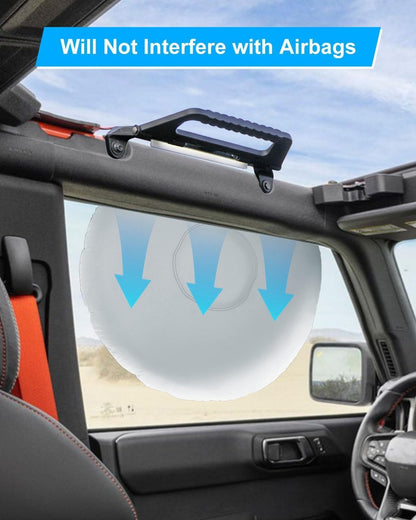 Aluminum Alloy Roll Bar Grab Handles with Interior LED Dome Light and Harness, Grip Handles Fits for Ford Bronco 2021-2023 Front Seat 2/4 Door, 2 Pack