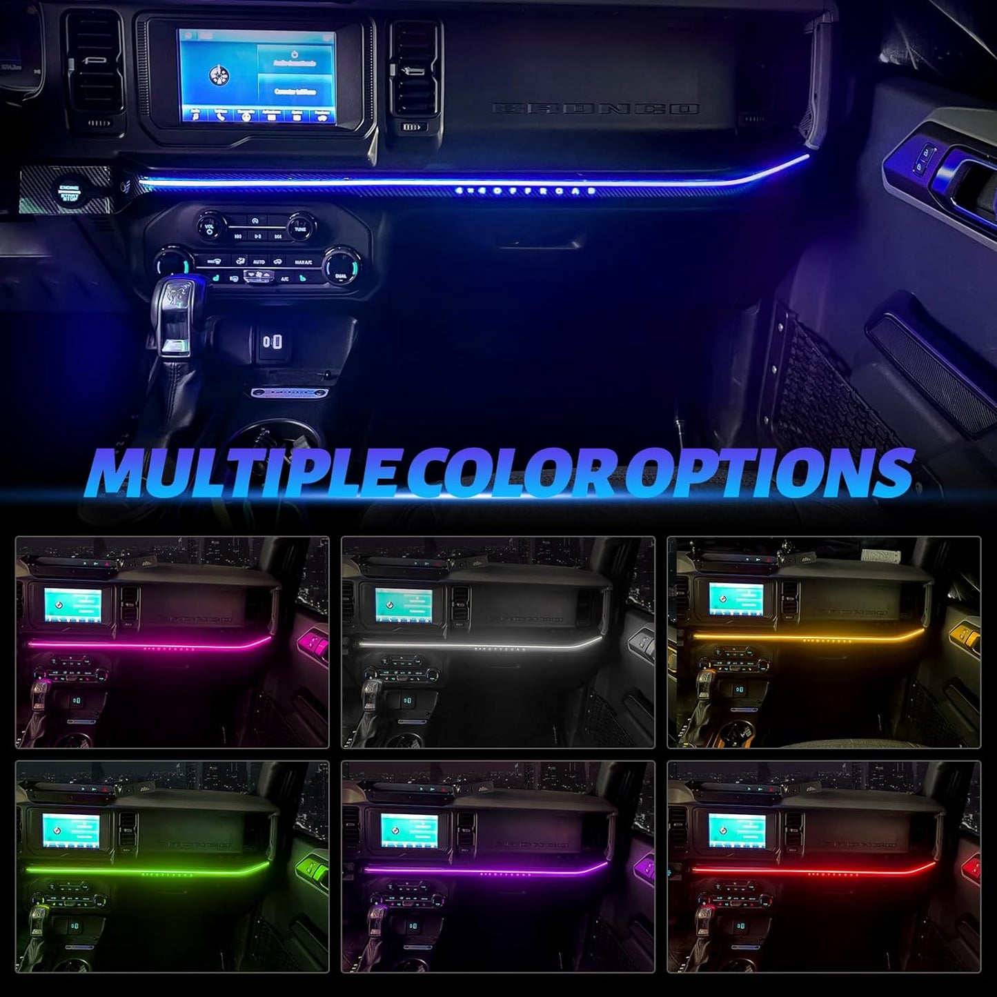 Interior Atmosphere Light 7 Colors LED Strip Lights Compatible with Ford Bronco 2021 -2024 Lights