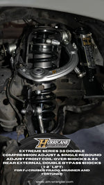 HURRICANE PERFORMANCE EXTREME SERIES 3.0 DOUBLE COMPRESSION ADJUST & SINGLE REBOUND ADJUST  FRONT COIL-OVER SHOCKS & 2.5 REAR EXTERNAL DOUBLE BYPASS SHOCKS ( 1-2 " Lift) FOR FJ CRUISER PRADO, 4RUNNER AND FORTUNER
