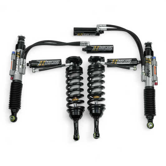 HURRICANE RACING EXTREME SERIES 3.0 DOUBLE COMPRESSION ADJUST & SINGLE REBOUND ADJUST  FRONT COIL-OVER SHOCKS & 2.5 REAR EXTERNAL DOUBLE BYPASS SHOCKS ( 1-2 " Lift) FOR FJ CRUISER PRADO, 4RUNNER AND FORTUNER