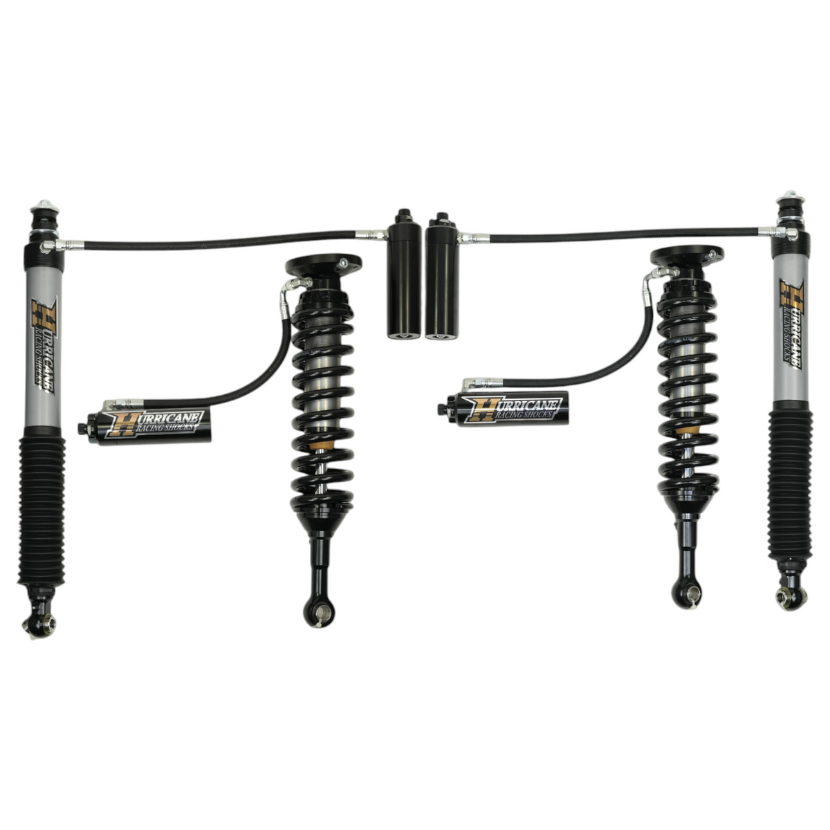 HURRICANE RACING EXTREME SERIES 2.5 FRONT COIL-OVER WITH REMOTE RESERVIOR & 2.5 MONOTUBE REAR SHOCKS WITH 3 -WAY DAMPING ADJUSTMENT FOR LAND CRUISER 250 SERIES