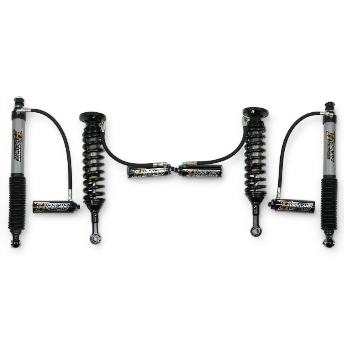 HURRICANE RACING EXTREME SERIES 2.5 FRONT COIL-OVER WITH REMOTE RESERVIOR & 2.5 MONOTUBE REAR SHOCKS WITH 3 -WAY DAMPING ADJUSTMENT FOR LAND CRUISER 250 SERIES