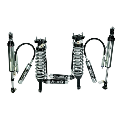 RADFLO OE REPLACEMENT 2.5 FRONT COILOVER WITH REMOTE RESERVOIR, COMPRESSION ADJUSTERS & 2.5 BYPASS 2 TUBE WITH REMOTE RESERVOIR  EXTENDED TRAVEL - TOYOTA FJ CRUISER 2010+ 4RUNNER 2010+ FOR TOTAL CHAOS MID TRAVEL OE REPLACEMENT