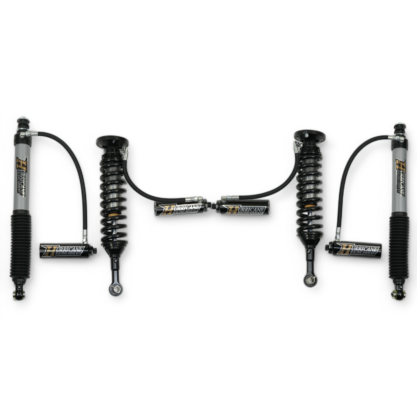HURRICANE RACING EXTREME SERIES 2.5 FRONT COIL-OVER & 2.5 MONOTUBE REAR SHOCKS WITH REMOTE RESERVOIR WITH 3-WAY DAMPING ADJUSTMENT FOR  LC300 SERIES