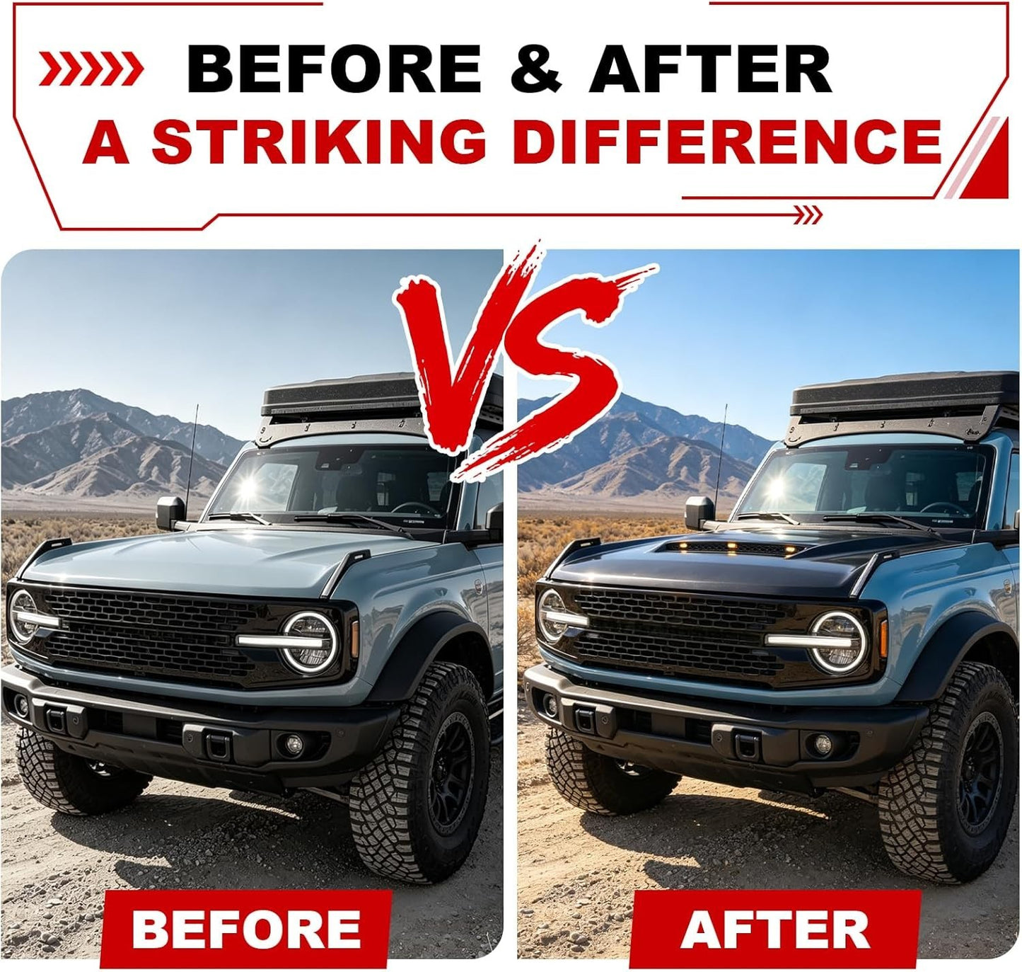 AMR Aggressive Aluminum Hood Panel with Air Vent & Amber Light for 21-26 Ford Bronco