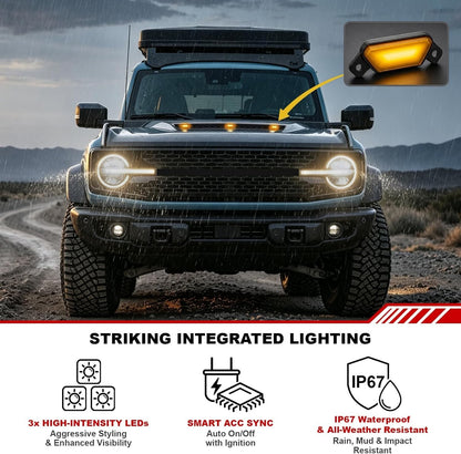 AMR Aggressive Aluminum Hood Panel with Air Vent & Amber Light for 21-26 Ford Bronco