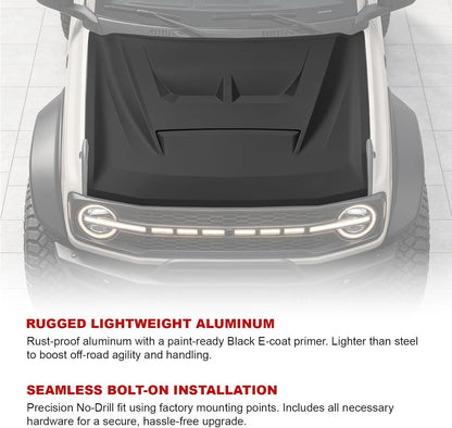 AMR Aggressive Aluminum Hood Panel with Air Vent & Amber Light for 21-26 Ford Bronco