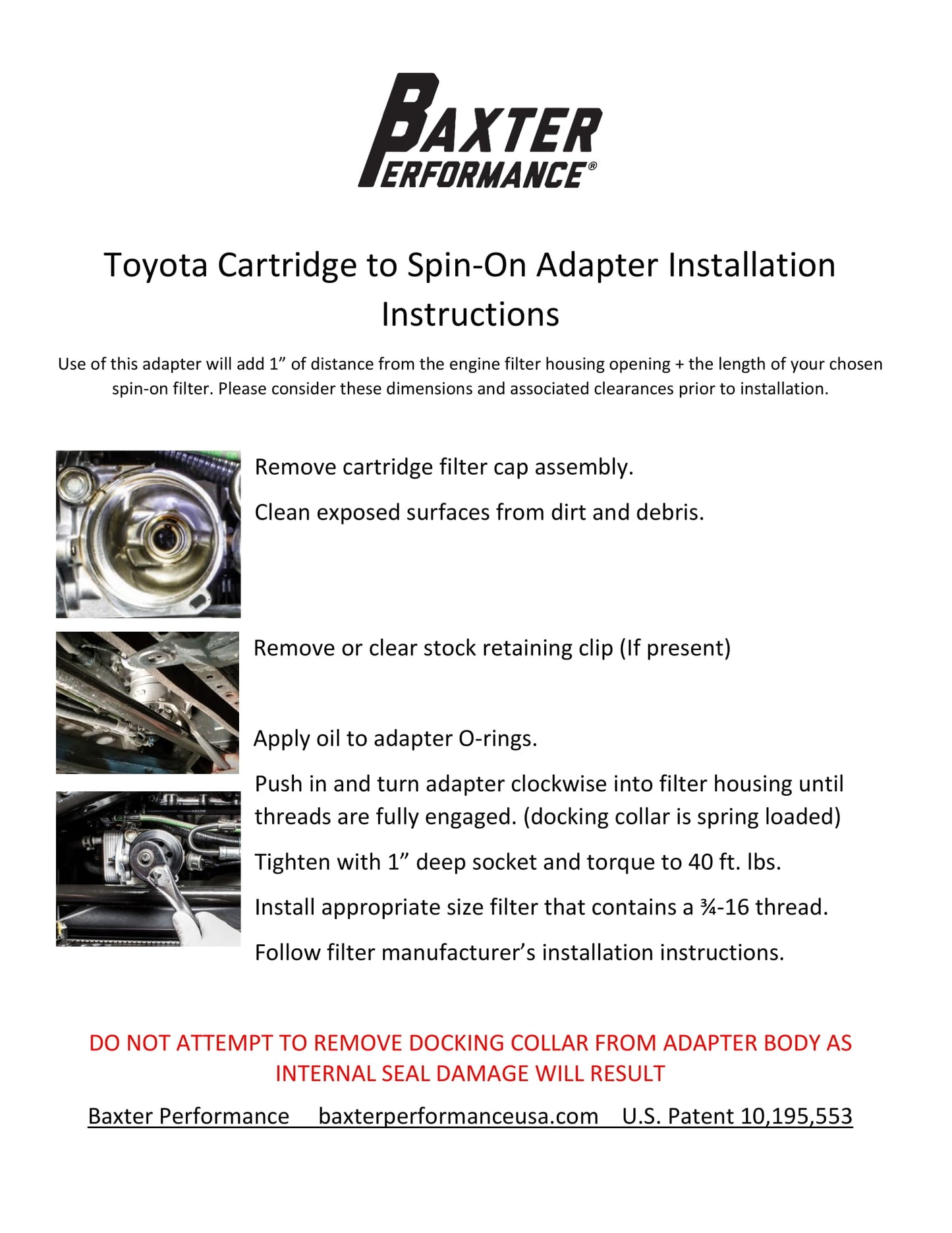 Baxter Performance Cartridge to Spin-on Adapter for Toyota TS-601-BK