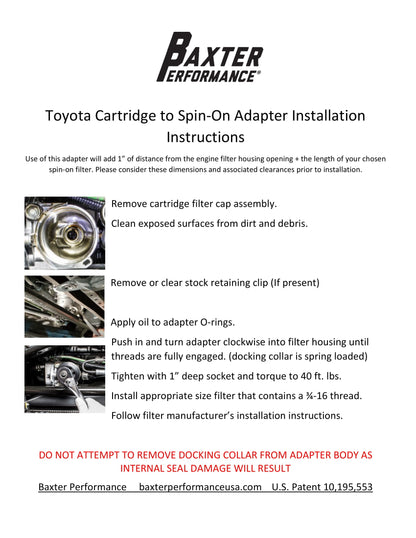 Baxter Performance Cartridge to Spin-on Adapter for Toyota TS-601-BK